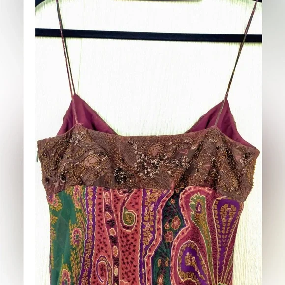 Vintage Ralph Lauren Silk Beaded Dress Flowy Slip Asymmetrical Fairy 90s y2k S 6 - Picture 6 of 12